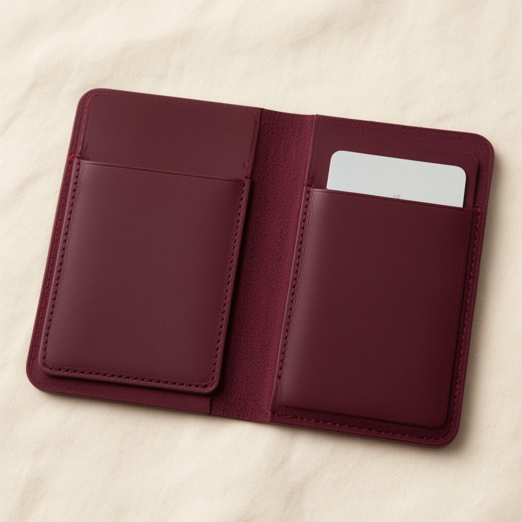 バーガンディのパスポートケース